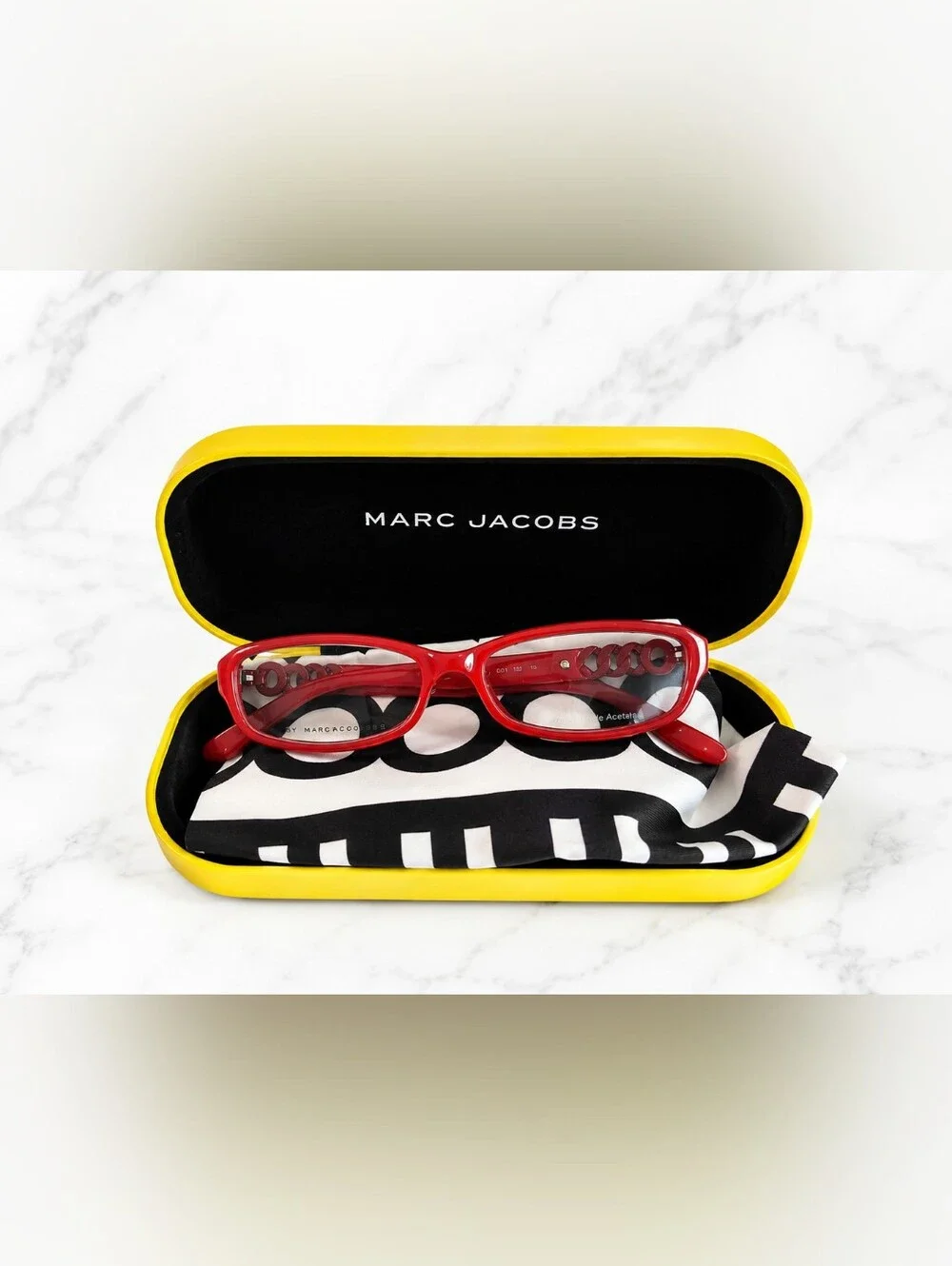 Marc Jacobs Red Women's Rectangular Eyeglasses with Chain-Link Temples
